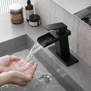 Rubinetto da Bagno Nero a Cascata, Monocomando, per Lavabo con 1 o 3 Fori, con Piastra di Fissaggio - Product Image 5