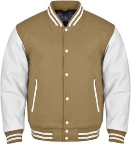 Best <b>Plus</b> <b>Size</b> Varsity Lettermen Baseball <b>Jacket</b> 100% Cotton Body Leather Sleeves Stand Collar Front <b>S</b>-XL All Colors Available - Product Image 3