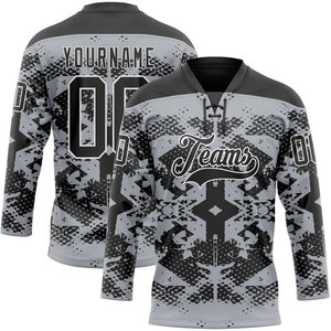 Maillot de hockey sur glace personnalisé, col en V, manches longues, bleu marine, logo des équipes sublimé, polyester respirant, vêtements unisexes pour adultes - Product Image 4