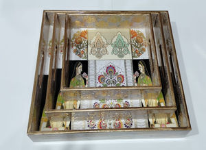 Plateau de service décoratif rectangulaire en bois laqué avec coquille de nacre, couleur et taille personnalisées, artisanat indien Tayyab pour la maison - Product Image 2