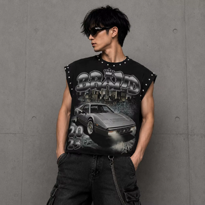 Custom Graphic Print <b>Distressed</b> Tank <b>Top</b> 100% Cotton Acid Wash Premium Quality Sleeveless Men's Tank <b>Top</b> OEM Streetwear - Product Image 5