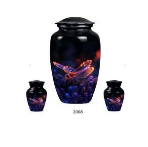Urna funeraria de aluminio negra con diseño de libélula en vuelo, para adultos, decorativa, para cenizas, de lujo, con impresión de vida silvestre. - Product Image 6