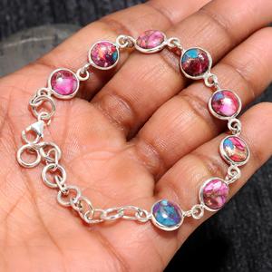 Handmade Pink Oyster Turquoise Sterling <b>Silver</b> Adjustable <b>Bracelet</b> For Fashion Lovers Unique Bohemian Jewelry Special Occasion - Product Image 3