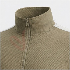Conjunto Deportivo para Hombre en Verde Oliva, Manga Larga, Cuello Alto, Cierre Frontal con Cremallera, Color Sólido, Transpirable, Corte Regular, para Otoño - Product Image 4