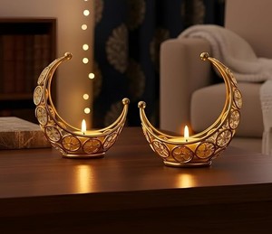 Moon Shaped Crystal <b>Tea</b> Light Candle Holder Elegant Decorative Candle <b>Stand</b> for Home Living Room Bedroom Festive Decor - Product Image 2