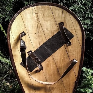 Bouclier Viking en bois contreplaqué et acier au carbone Ahmad, rayures violettes et jaunes, 24 pouces, fait main, décoratif, centre en métal personnalisable - Product Image 5