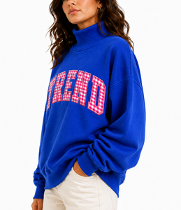 Wholesale Custom <b>Women</b>’s Relaxed Fit Mock Neck Sweatshirt Floral Pattern Applique Embroidery Casual <b>Fleece</b> Pullover <b>Top</b> - Product Image 2