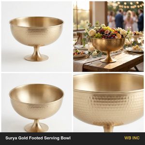 Bol de service sur pied en acier inoxydable SS304 de 22 cm, fait main, de haute qualité, finition PVD Or Champagne, avec piédestal Surya Gold, pour la décoration intérieure et les hôtels - Product Image 6