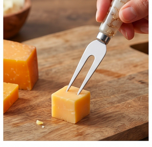 Juego de 4 cuchillos para queso con hoja de acero inoxidable y mango de piedra de mármol, herramientas para esparcir queso y tenedor para uso en la cocina. - Product Image 6