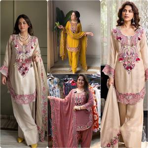 Pink Embroidered Indian Pakistani Set Salwar Kameez Dress with <b>Shawl</b> Traditional Festive Wear - Product Image 2