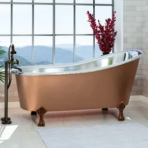 Premium Handmade Hammered Copper Double End Slipper Bathtub with Classic Clawfoot Base Freestanding Luxury <b>Bath</b> Tub - Product Image 2