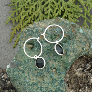New Arrival Natural 6mm Round Rose Cut Black Onyx Gemstone Hoops with 925 <b>Sterling</b> <b>Silver</b> <b>Wire</b> Set Earrings at Wholesale Price - Product Image 3