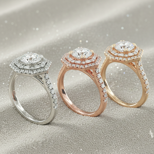 แหวนหมั้นทรงแปดเหลี่ยมประดับเพชรบาแกตต์และเพชรกลมสองวง ชุบทองคำสีกุหลาบ - Product Image 5