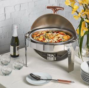 Recipiente redondo para calentar comida de 6.3 qt, juego de 5 piezas de acero inoxidable para buffet, ideal para fiestas y catering al mejor precio. - Product Image 1
