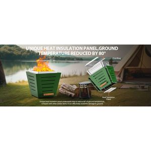 Portacenere estraibile portatile da 20 pollici in acciaio inossidabile per esterni manici per caminetto a legna senza fumo per caminetto da Patio verde - Product Image 1