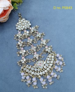 Pasa Jhumar artisanal pour mariée, pince à cheveux latérale, accessoires de coiffure, bijoux de mariage perlés de cristaux, ornement ethnique pour fêtes - Product Image 4