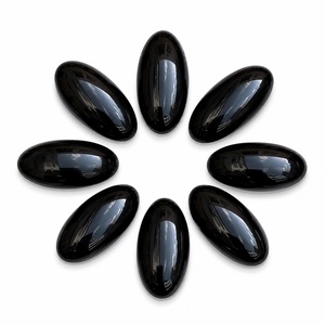 Onyx noir naturel de haute qualité certifié par une tierce partie, cabochon calibré à coupe ovale, taille personnalisable, pierres précieuses en vrac à dos plat - Product Image 2
