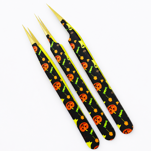 Pinzas para Pestañas de Halloween Personalizadas Premium, Mango con Estampado de Calabaza, Acero Inoxidable Dorado, Ecológicas, Duraderas, Kit Completo - Product Image 1