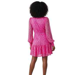 Vestido Mini Rosa de Lentejuelas para Mujer, Manga Larga, para Fiesta, Cóctel, Glamuroso, Brillante, para Noche, Cumpleaños, Ropa de Club, Recepción, Vestido Largo - Product Image 3