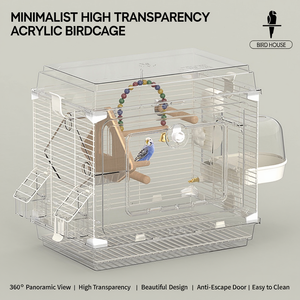 Jaula Grande Transparente para Pájaros, Villa de Acrílico Transpirable con Malla Metálica para Loros, Periquitos, Cacatúas, Agapornis, con Bandeja - Product Image 2