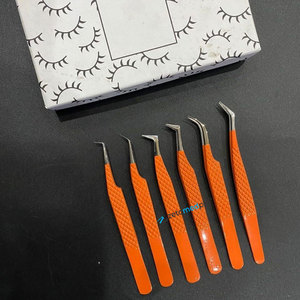 Pince à cils professionnelle personnalisée avec logo, orange, en acier inoxydable japonais, forte adhérence, pour extensions de cils, volume, pointes pointues, poudre - Product Image 3