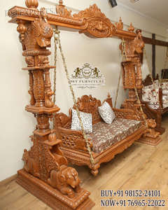 Balançoire en teck au design classique pour salon, balançoire ethnique indienne en bois sculpté à la main Onjhal/Jhula, décoration intérieure, USA - Product Image 3