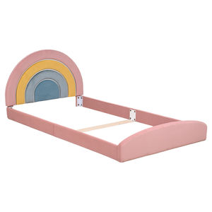 Lit pour tout-petit moderne en velours confortable avec lumière LED, cadre en bois massif, taille double, pour chambre à coucher, école et hôtel - Product Image 2