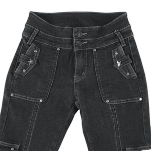 Style <b>Black</b> Low Rise Slim Flared Cargo Jeans Pants For Women Clothing Old Lady <b>Denim</b> Trouser - Product Image 1