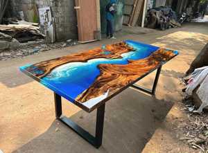 Modern Resin River Dining <b>Table</b> Solid Wood <b>Epoxy</b> Resin Tabletop Rectangle Wooden Dining Room Furniture for Home Hotel - Product Image 4