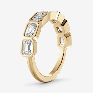 Emerald Cut Lab Grown <b>Diamond</b> 14K Solid Yellow Gold Bezel Set Half Eternity Minimalist IGI Certified Wedding <b>Ring</b> - Product Image 5