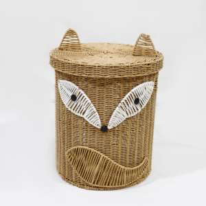 Cute Poly Iron Frame <b>Storage</b> <b>Basket</b> with Fox Face Design Round Shape for Living Room <b>Toy</b> Organizer Eco Friendly Woven <b>Basket</b> - Product Image 1