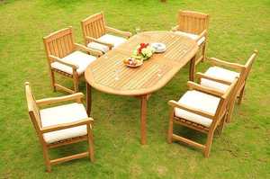 Juego de Comedor de Jardín de Madera Maciza de Teca Reciclada de Diseño Moderno y Duradero para 7 Personas, para Uso en Exteriores en Villas y Apartamentos - Product Image 2