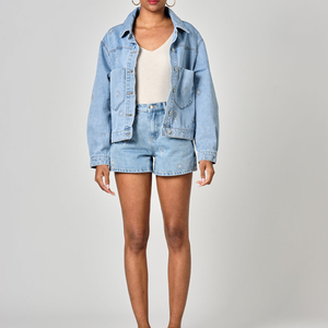 Conjunto de 2 Piezas OEM para Mujer: Top Casual y Shorts de Cintura Alta de Mezclilla con Chaqueta Vaquera de Alta Visibilidad 2026 - Product Image 3