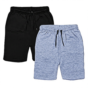 Shorts décontractés pour hommes en coton tricoté écoresponsable avec cordon de serrage, couleur unie, poches, respirants, taille mi-haute, pour le sport, gris - Product Image 3