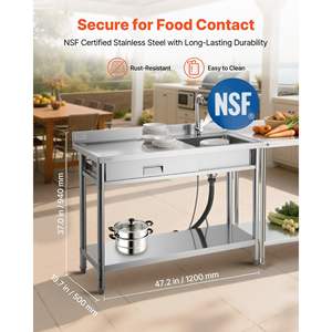 Évier utilitaire à bol unique en acier inoxydable 47,2 x 19,7 x 37, eau chaude et froide, lavage de la vaisselle, stérilisation, cuisine commerciale - Product Image 2