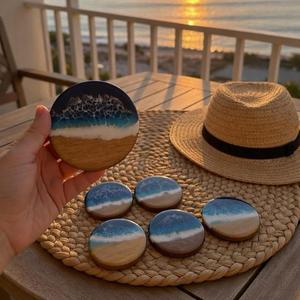 Handmade Modern Round Resin & Wood <b>Coaster</b> Set Natural Wooden <b>Drink</b> <b>Coasters</b> Epoxy Art Table Decor Housewarming Gift Collection - Product Image 5