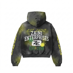 Sudadera con Capucha para Hombre, Lavado Ácido, 350 GSM, Algodón Grueso, Felpa Francesa, Ecológica, Transpirable, Negra Neón, Impresión por Sublimación Personalizada - Product Image 2