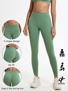 Leggings Cortos de Yoga de Cintura Alta con Forma de V, Color Sólido, Control de Abdomen, Faja Moldeadora, Transpirables, de Spandex/Nylon, Pantalones Elásticos con Cintura Elástica - Product Image 6