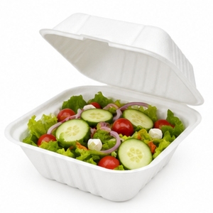 6 Inch Bagasse Clamshell Burger Box Compostable Biodegradable Disposable Sugarcane Fiber Food <b>Container</b> Home <b>Takeaway</b> - Product Image 5