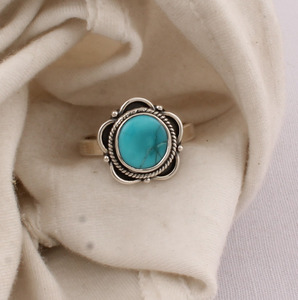 Natural <b>Turquoise</b> <b>Ring</b> 925 Sterling Silver Vintage Style Genuine Blue Gemstone <b>Ring</b> for Women Handcrafted Boho Ethnic Jewelry - Product Image 1
