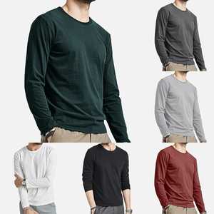 T-shirt à manches longues pour homme personnalisé, col rond, jersey en coton premium, tee-shirt uni, coupe classique, décontracté, basique, manches longues, OEM/ODM - Product Image 1