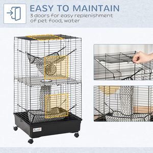 Gabbia per Animali Domestici in Metallo Nero da 42 Pollici con Ruote e Freni, Amache e Tunnel Sospesi, 3 Porte, Habitat per Furetti, Casetta per Piccoli Animali - Product Image 5