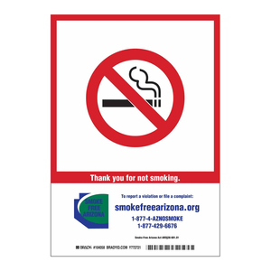 Brady Arizona No-Smoking Sign-Thank You <b>Message</b> Indoor/Outdoor Use Durable Warning Sign - Product Image 3
