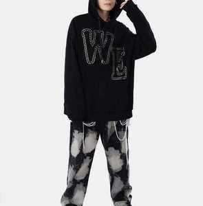 High Quality Custom Rhinestone Hoodie Oversized Streetwear Unisex Heavyweight Cotton Pullover <b>Hip</b> Hop Crystal Letter Sweatshirt - Product Image 1