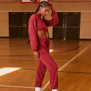 Womens Long Sleeve Cropped Sweatshirt And Drawstring Pants Two Piece <b>Twin</b> <b>Set</b> - Product Image 5