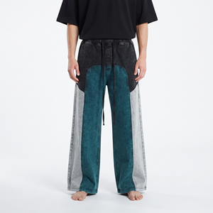Pantalones Jogger Oversize de Algodón con Lavado Ácido y Bloques de Color para Hombre, Estilo Urbano Casual de Moda - Product Image 4