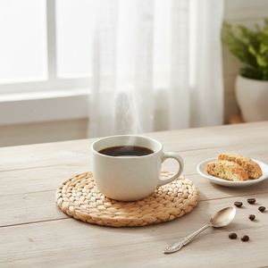 Natural Water Hyacinth Placemat – Hand-Woven Round Coaster in Nordic Decor Style - Product Image 1