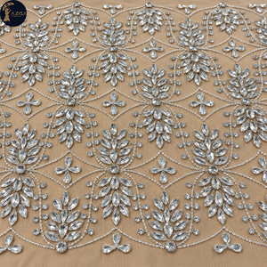 Tissu de robe orné de cristaux marquise avec motifs de feuilles et structure botanique |   Textile décoratif pour robes de mariée et tenues de soirée - Product Image 2