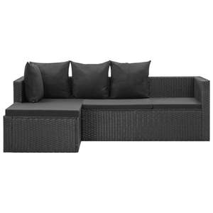 Conjunto de Sofás Grandes para Jardín en Ratán PE Negro con Acero con Recubrimiento en Polvo y Vidrio, Muebles de Exterior Premium - Product Image 4