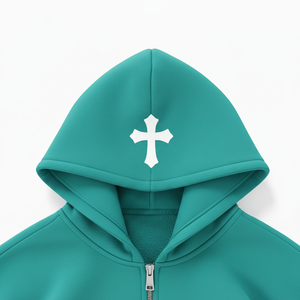 Sudadera con capucha y cremallera para hombre al por mayor, con logo personalizado, estampado frontal, de algodón, holgada, estilo urbano - Product Image 2